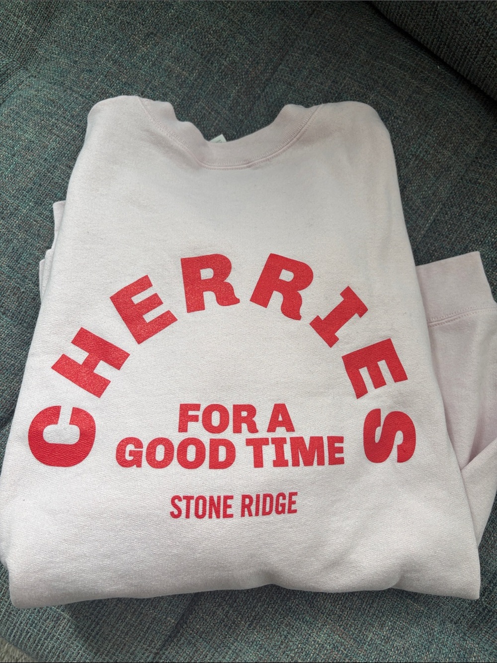 Women’s Light Pink Crewneck Sweater with Cherry Motif